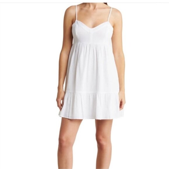 White Cotton Prairie Babydoll Summer White Mini Dress Size Large - Picture 1 of 5